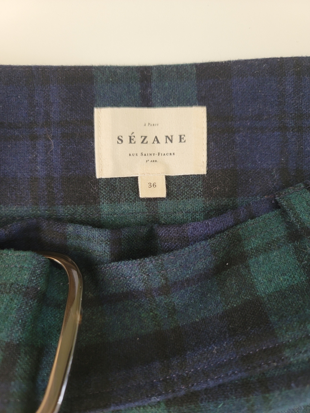 Sezane Gillie Navy Blue and Green Plaid Wool Blend Mini Skirt, 36/4 - Picture 9 of 11